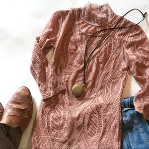 Free People lace collared blouse in dusty peach